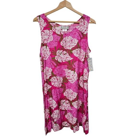 Desert Shores Womens Sleeveless Midi Shift Dress Sz M Pink Floral V Neck Button - Picture 1 of 8